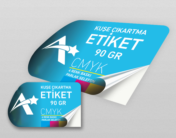 Ebat : 8,3x5,1 cm     Kod : AngelEO  90 gr. Kuşe Çıkartma - 4 Renk - Özel Kesim - Parlak Selefon